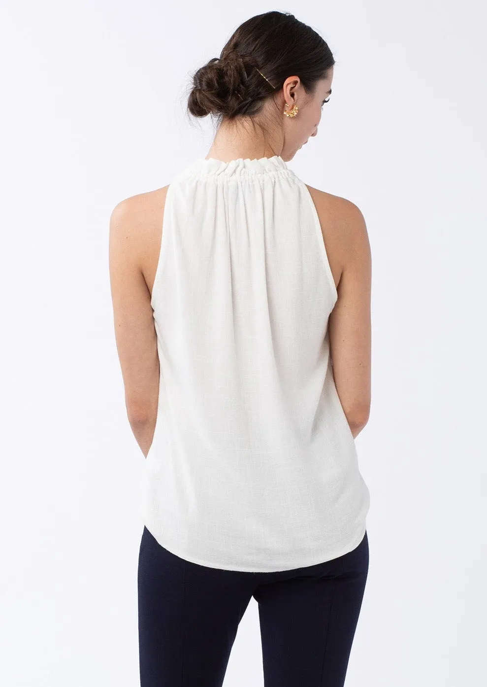 GILLIAN RUFFLE NECK TOP WHITE sold by Abbey Glass product image thumbnail 3