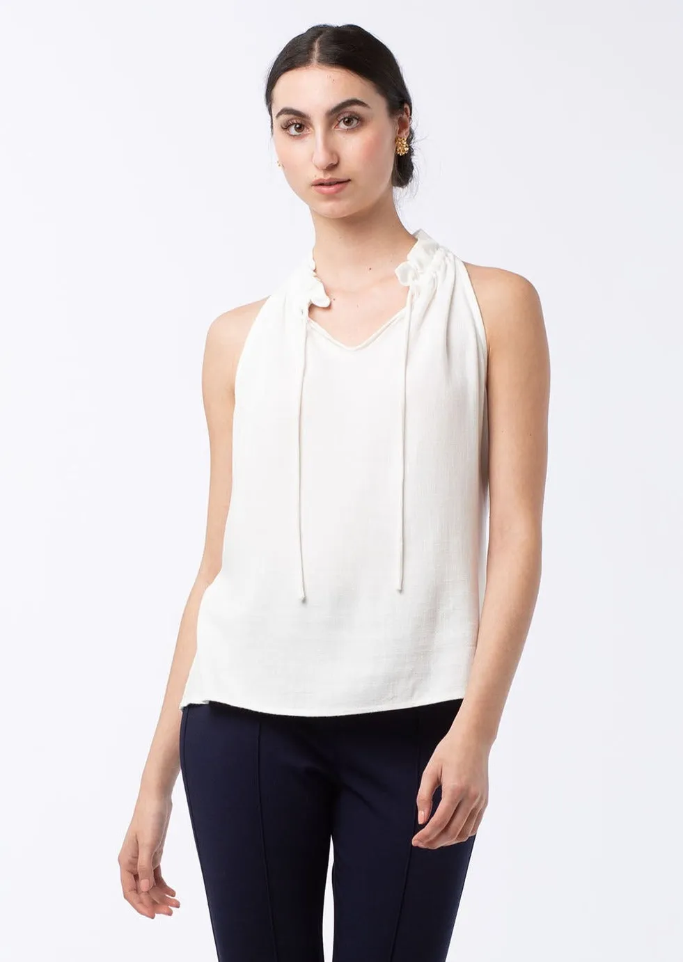 GILLIAN RUFFLE NECK TOP WHITE sold by Abbey Glass product image thumbnail 2