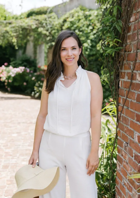 GILLIAN RUFFLE NECK TOP WHITE sold by Abbey Glass