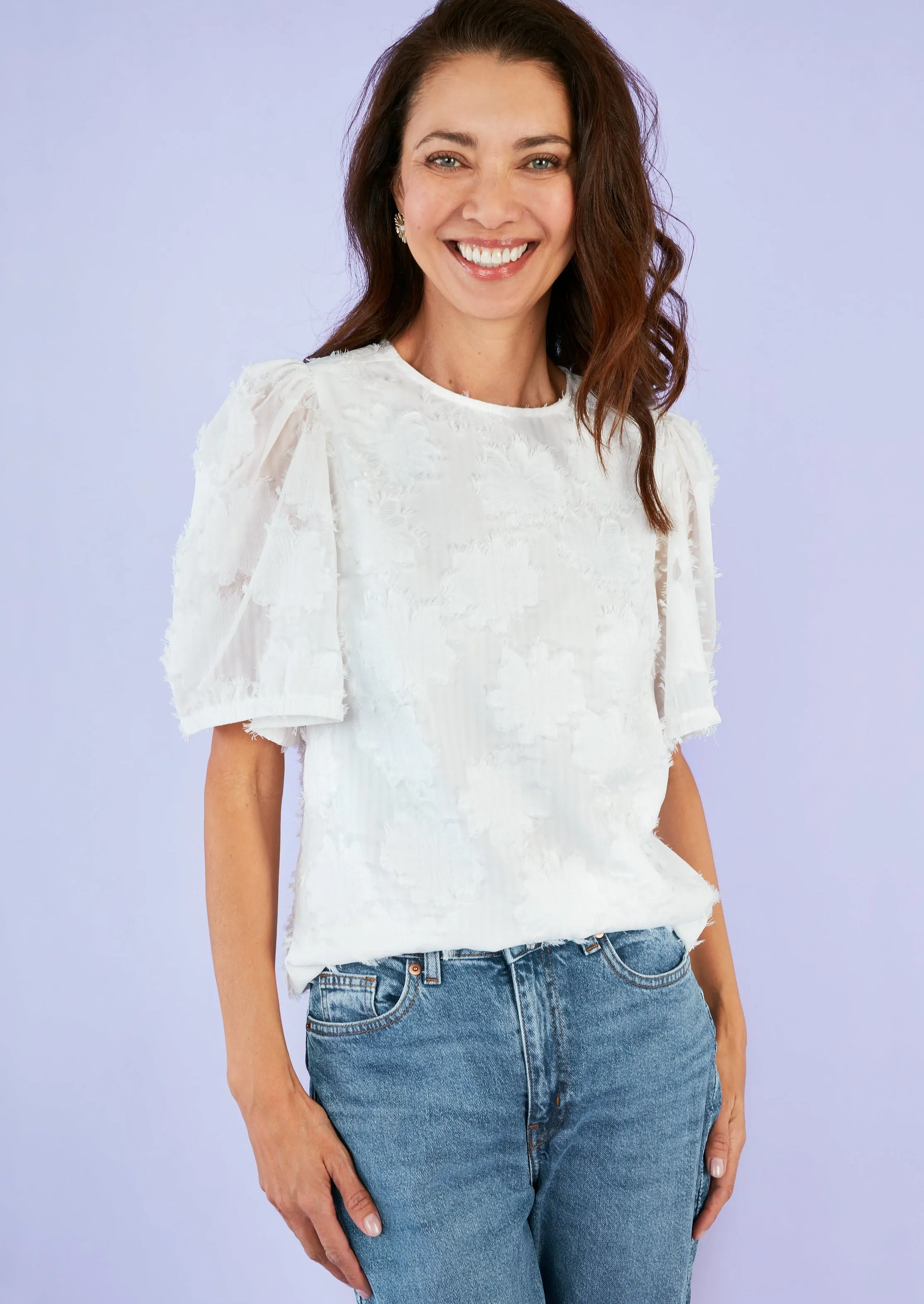 Marty Top White Sunflower Burnout Chiffon sold by Abbey Glass