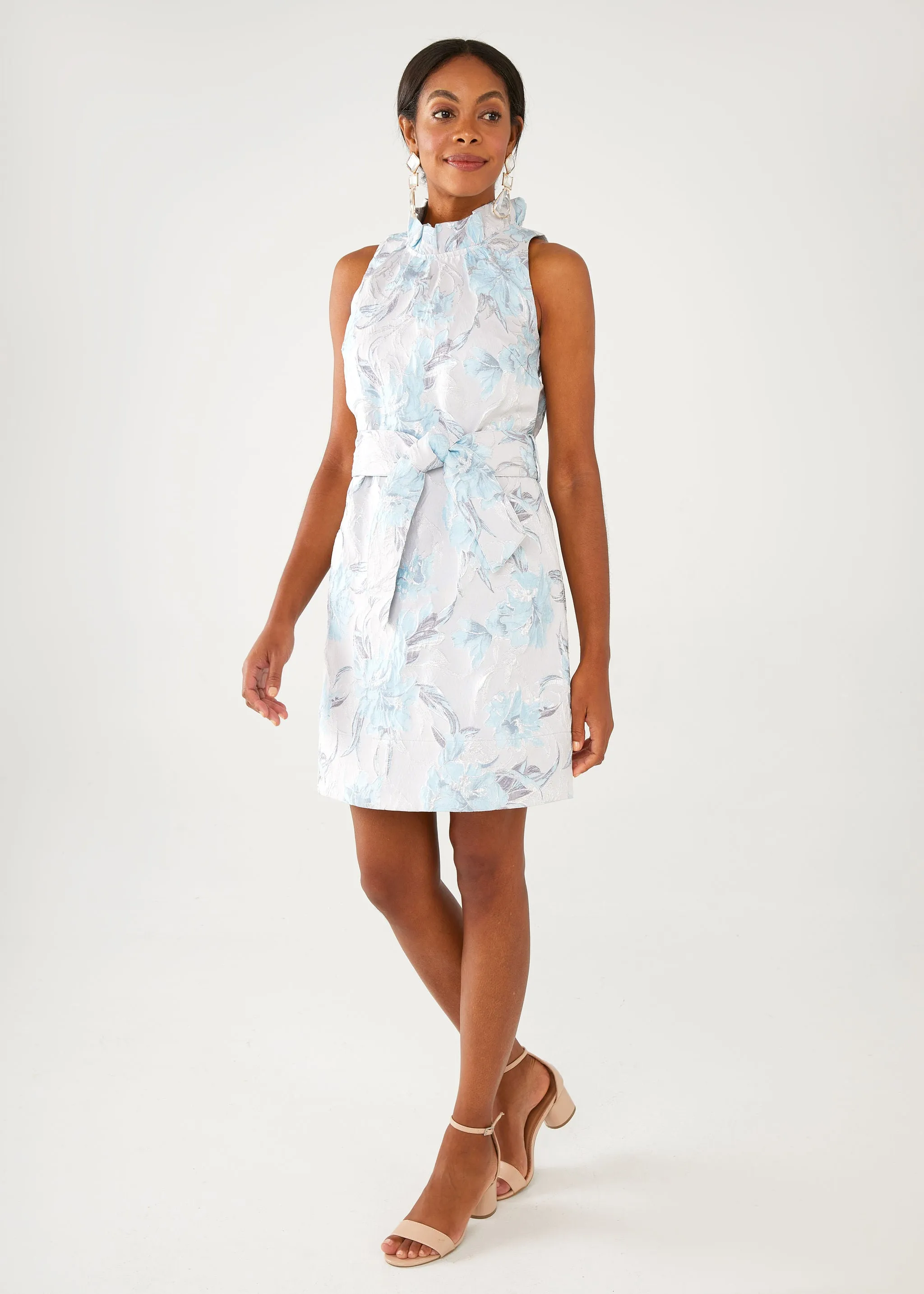 Betty Dress Light Blue Metallic Jacquard sold by Abbey Glass