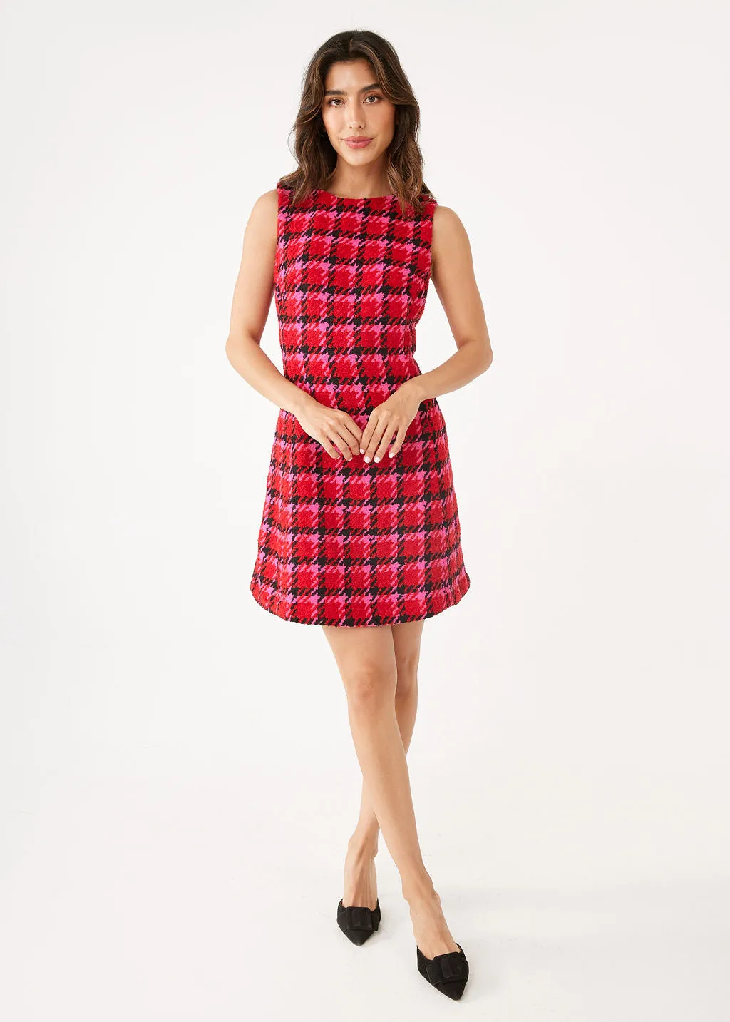 Avery Dress Red Multi Houndstooth sold by Abbey Glass