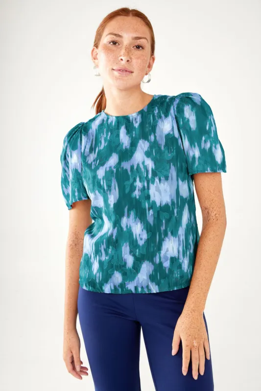 Marty Top Teal Ikat Chiffon sold by Abbey Glass