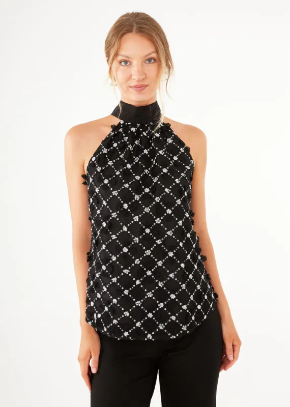 Rory Top Black Sequin Lattice Lace sold by Abbey Glass