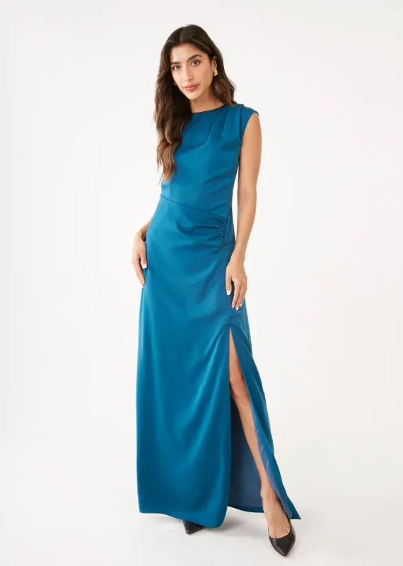 Stefanie Dress Deep Blue Satin sold by Abbey Glass