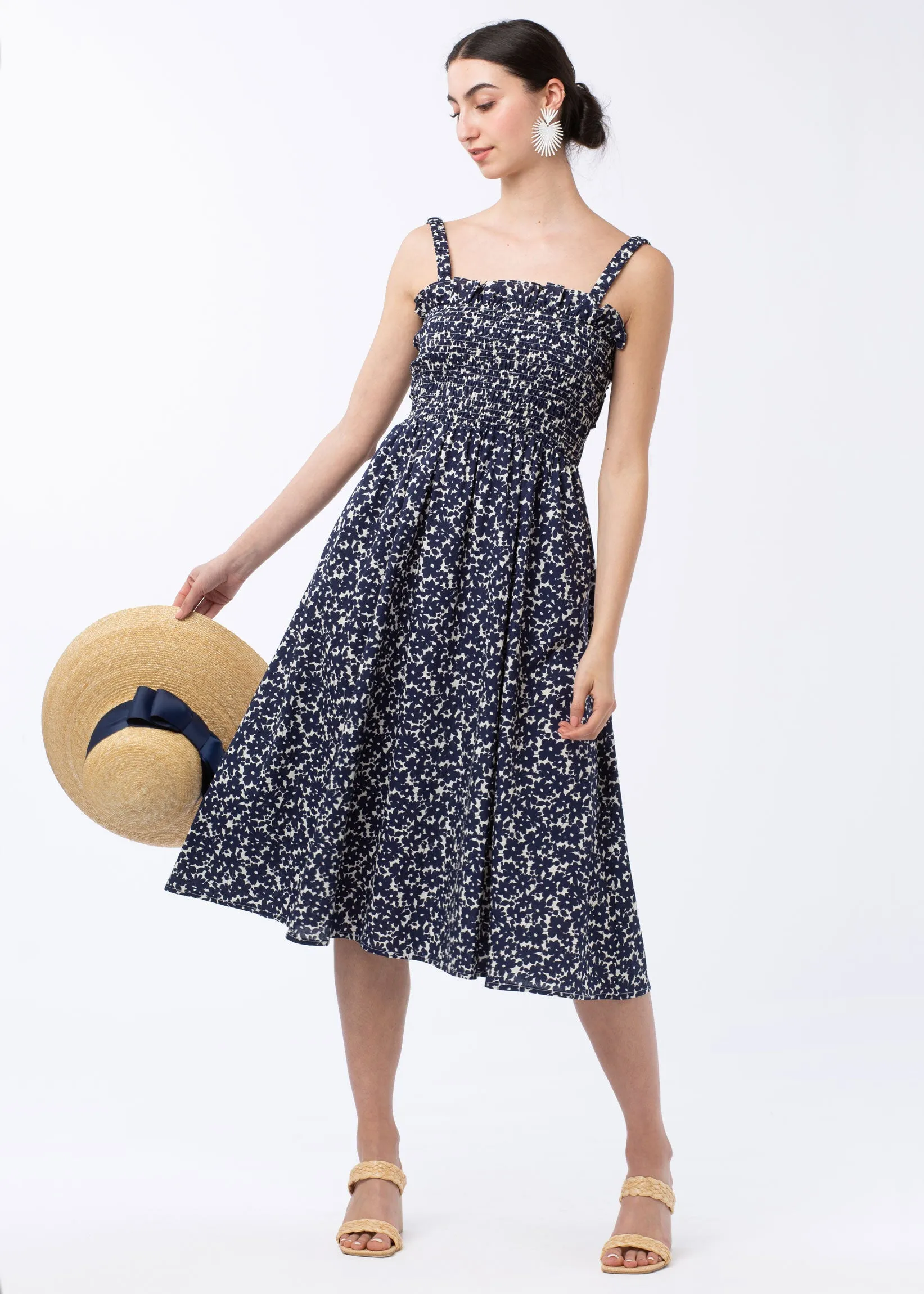 Ashley Smocked Dress Navy Floral sold by Abbey Glass