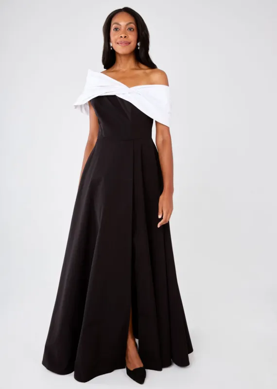 Amelia Gown Black and White Faille sold by Abbey Glass