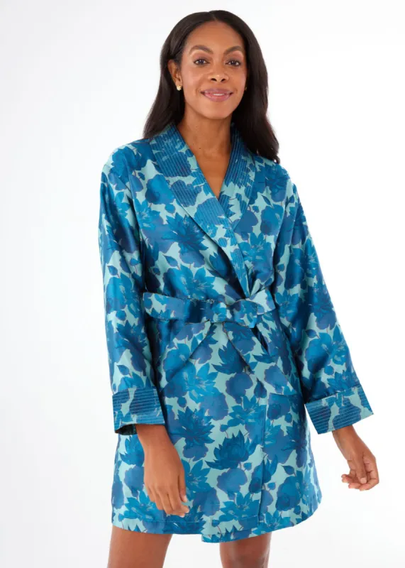 Bridget Robe Short Blue Floral Silhouette Jacquard sold by Abbey Glass