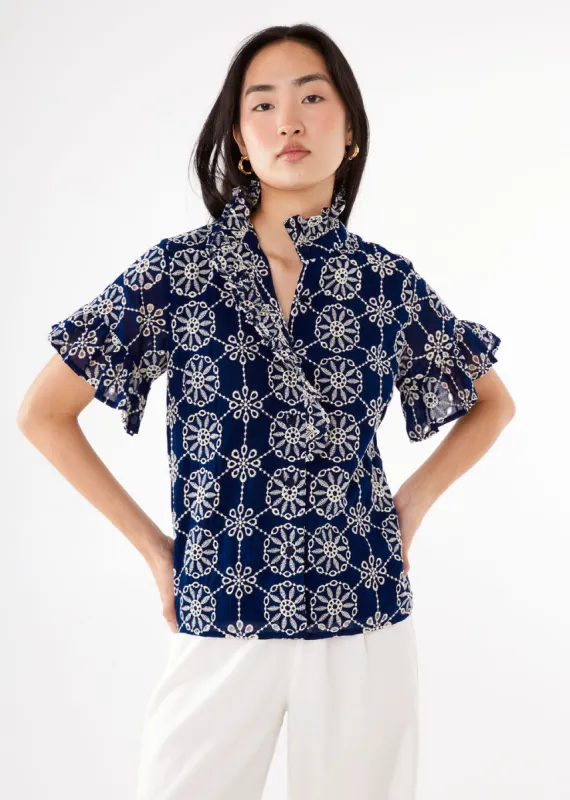 Sadie Top Navy Medallion Eyelet sold by Abbey Glass