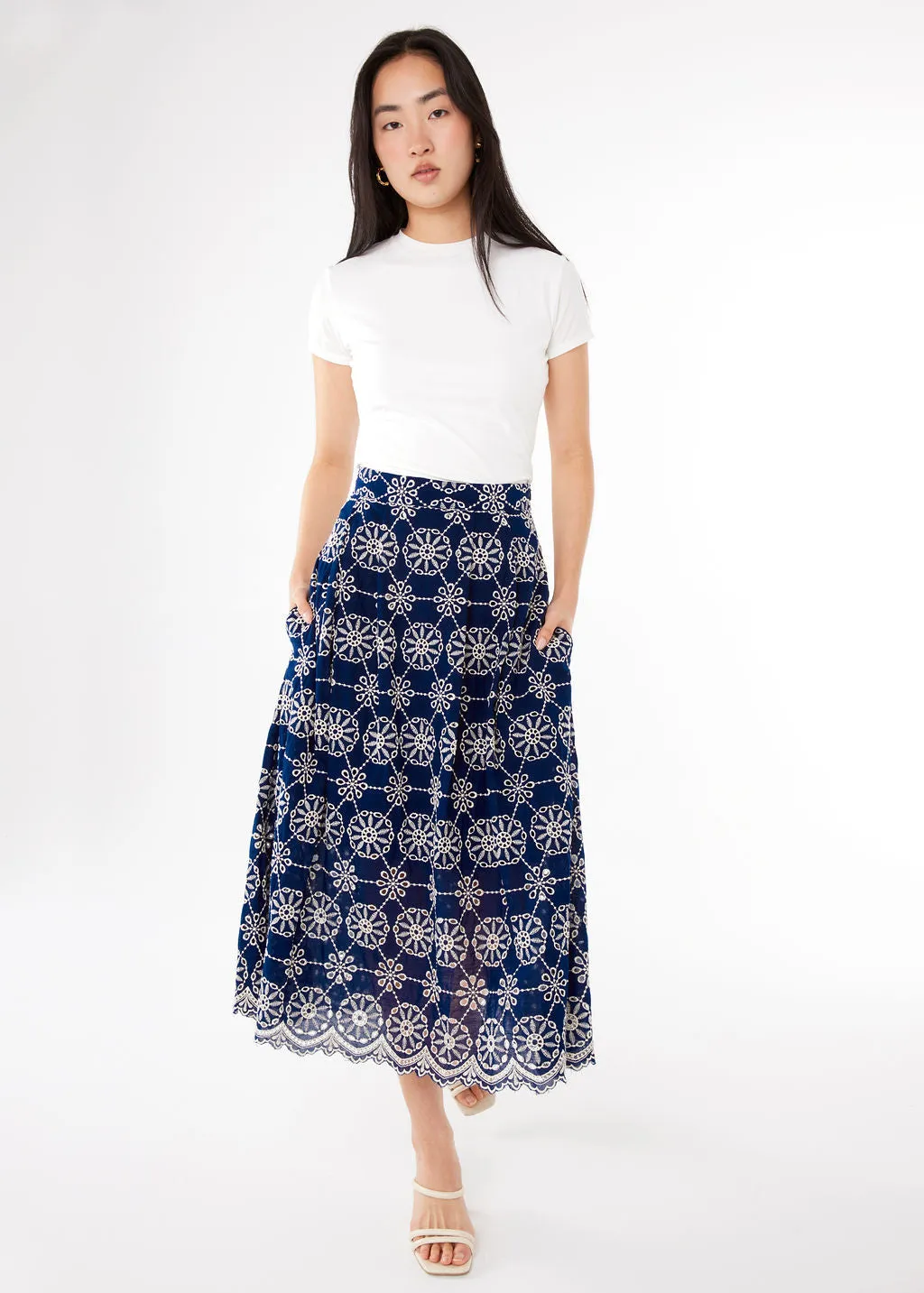 Eden Midi Skirt Navy Medallion Eyelet sold by Abbey Glass product image thumbnail 2