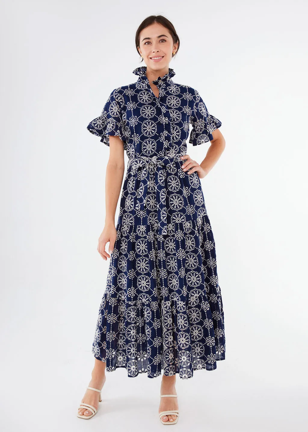 Sadie Maxi Dress Navy Medallion Eyelet sold by Abbey Glass