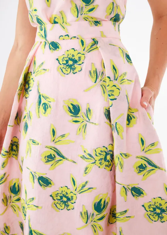 Eden Midi Skirt Pink Tropical Tulip Jacquard sold by Abbey Glass
