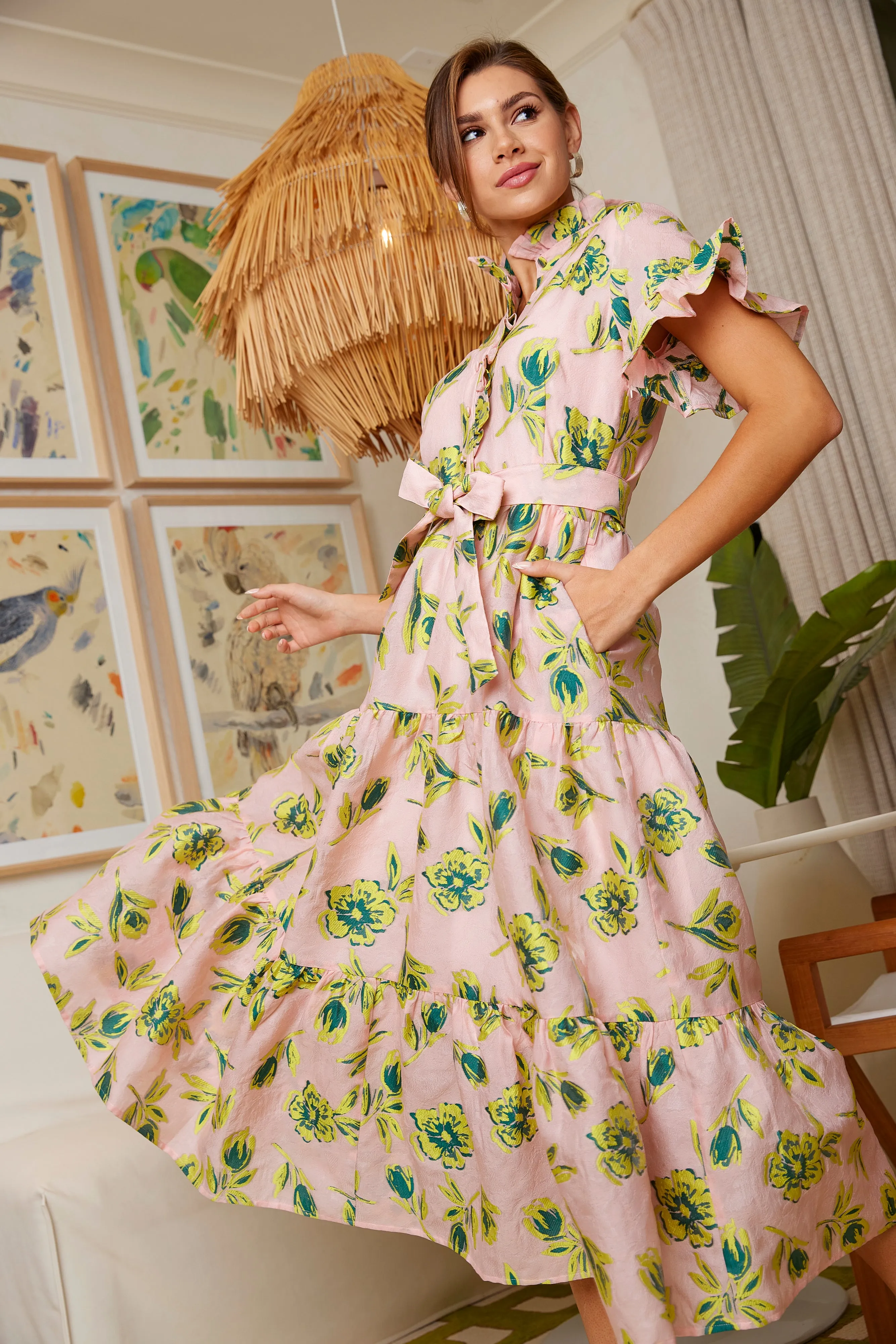 Sadie Maxi Dress Pink Tropical Tulip Jacquard sold by Abbey Glass product image thumbnail 5