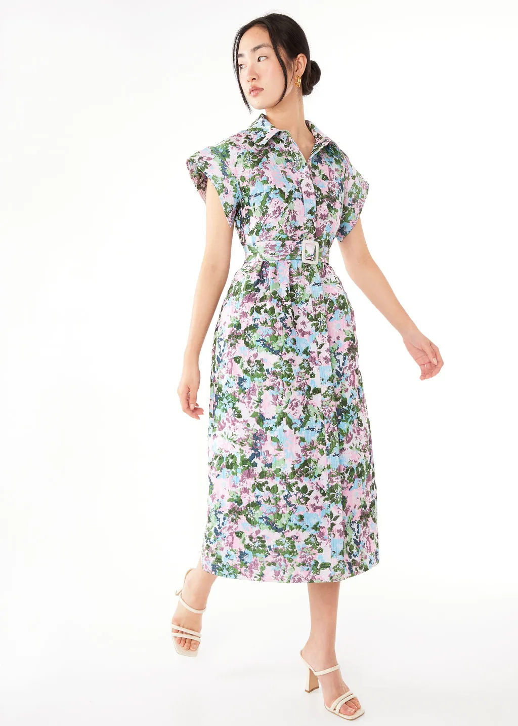 Harper Dress Pink Abstract Floral Jacquard sold by Abbey Glass product image thumbnail 3