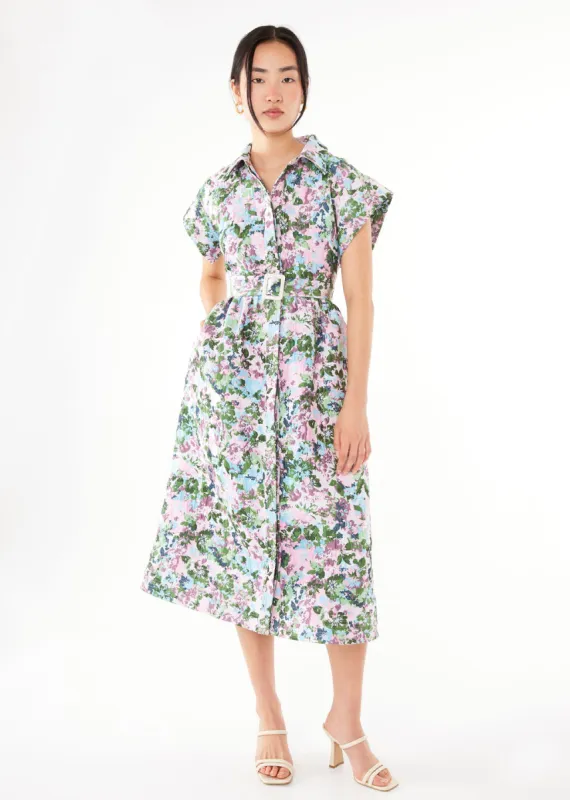 Harper Dress Pink Abstract Floral Jacquard sold by Abbey Glass