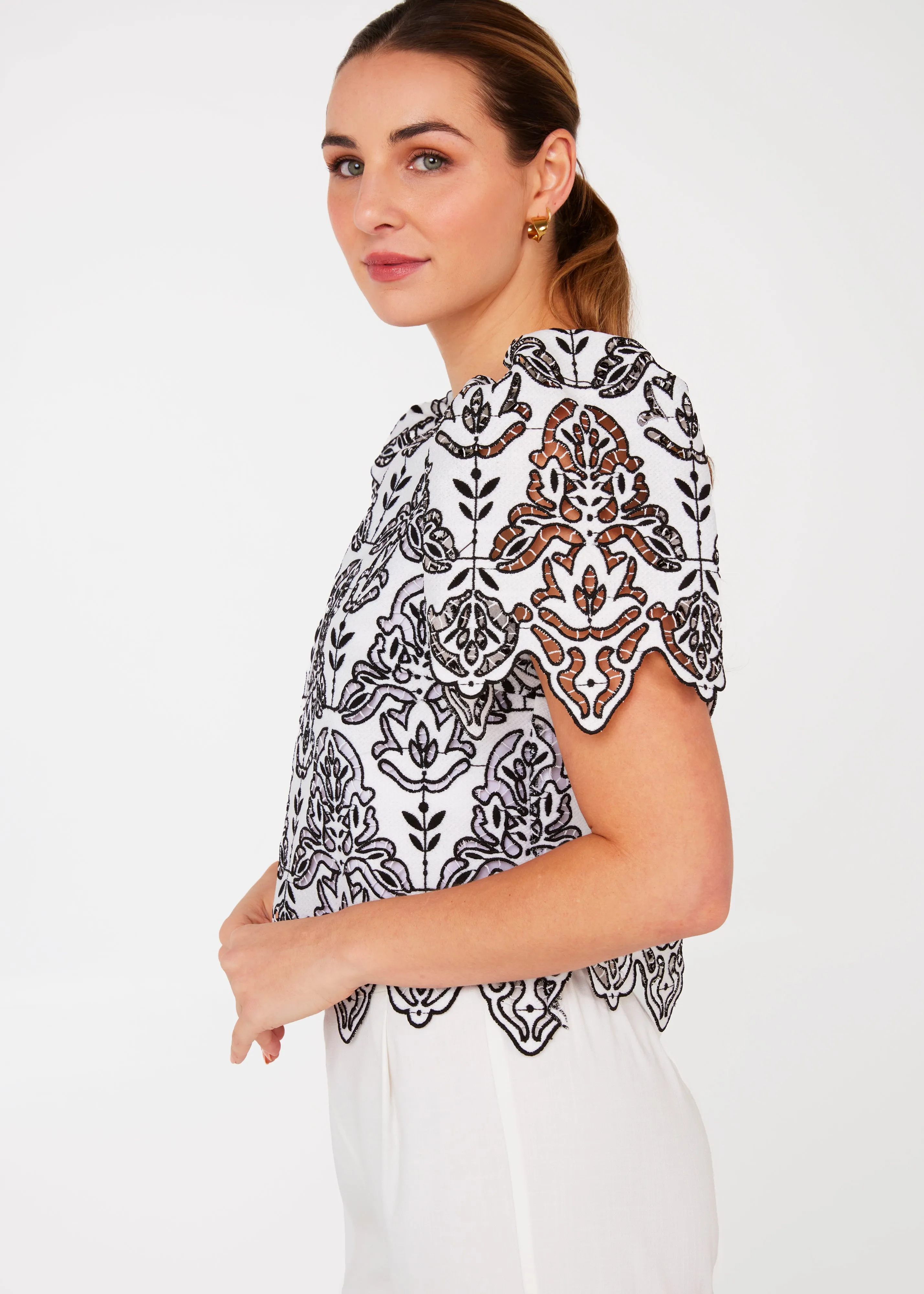 Marty Crop Top Black & White Ironwork Geo Lace sold by Abbey Glass product image thumbnail 2