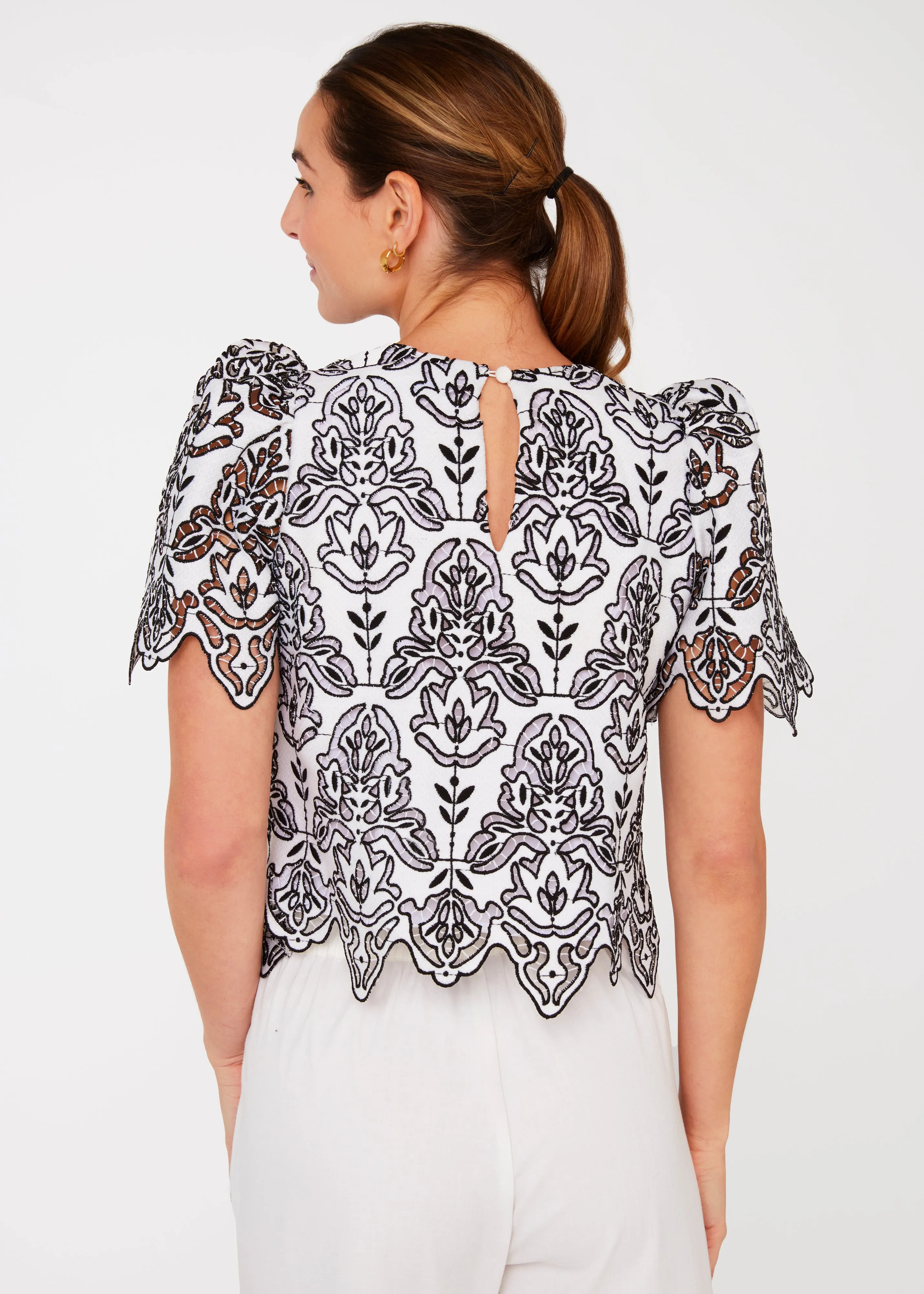 Marty Crop Top Black & White Ironwork Geo Lace sold by Abbey Glass product image thumbnail 3