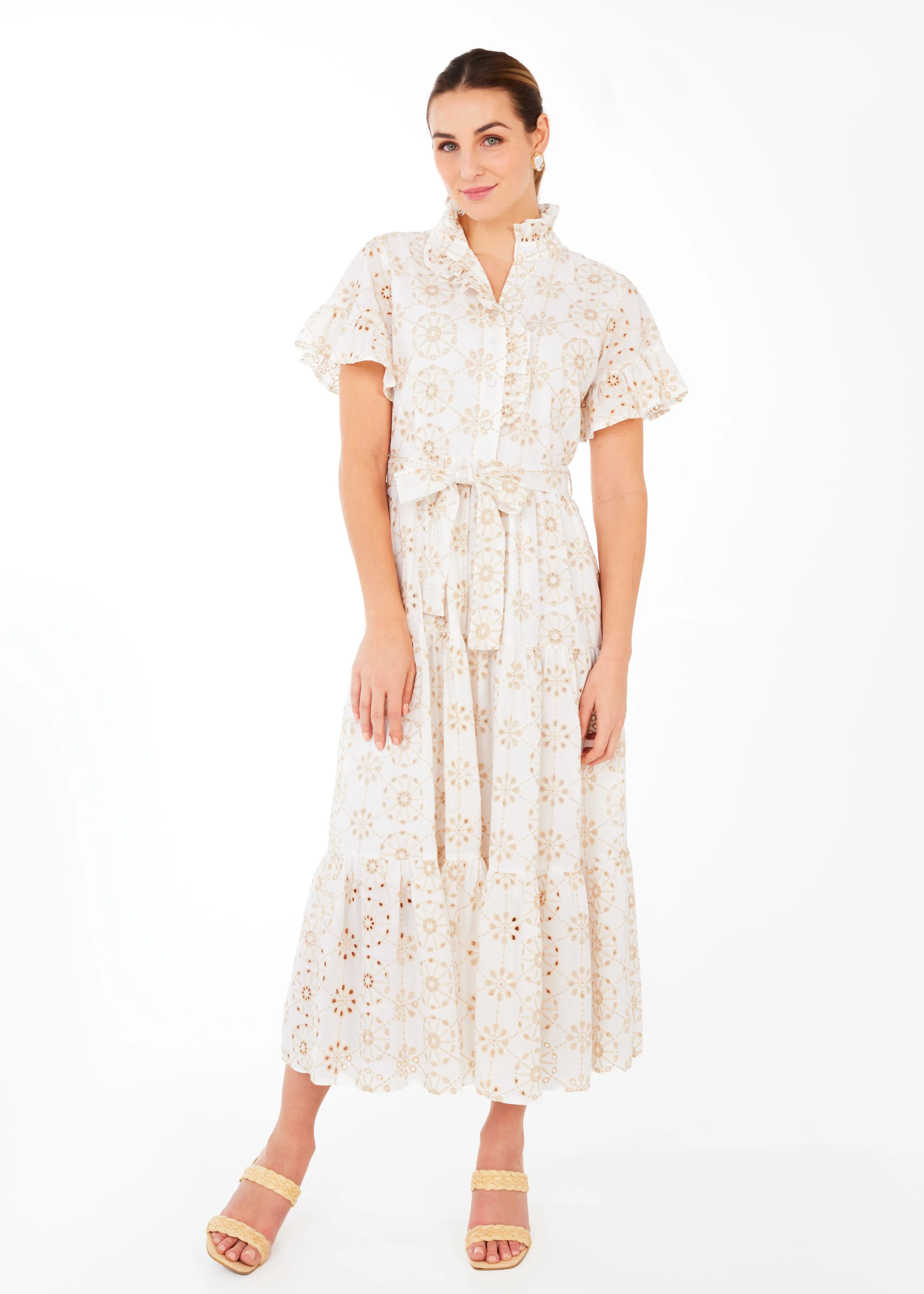 Sadie Maxi Dress White Medallion Eyelet sold by Abbey Glass