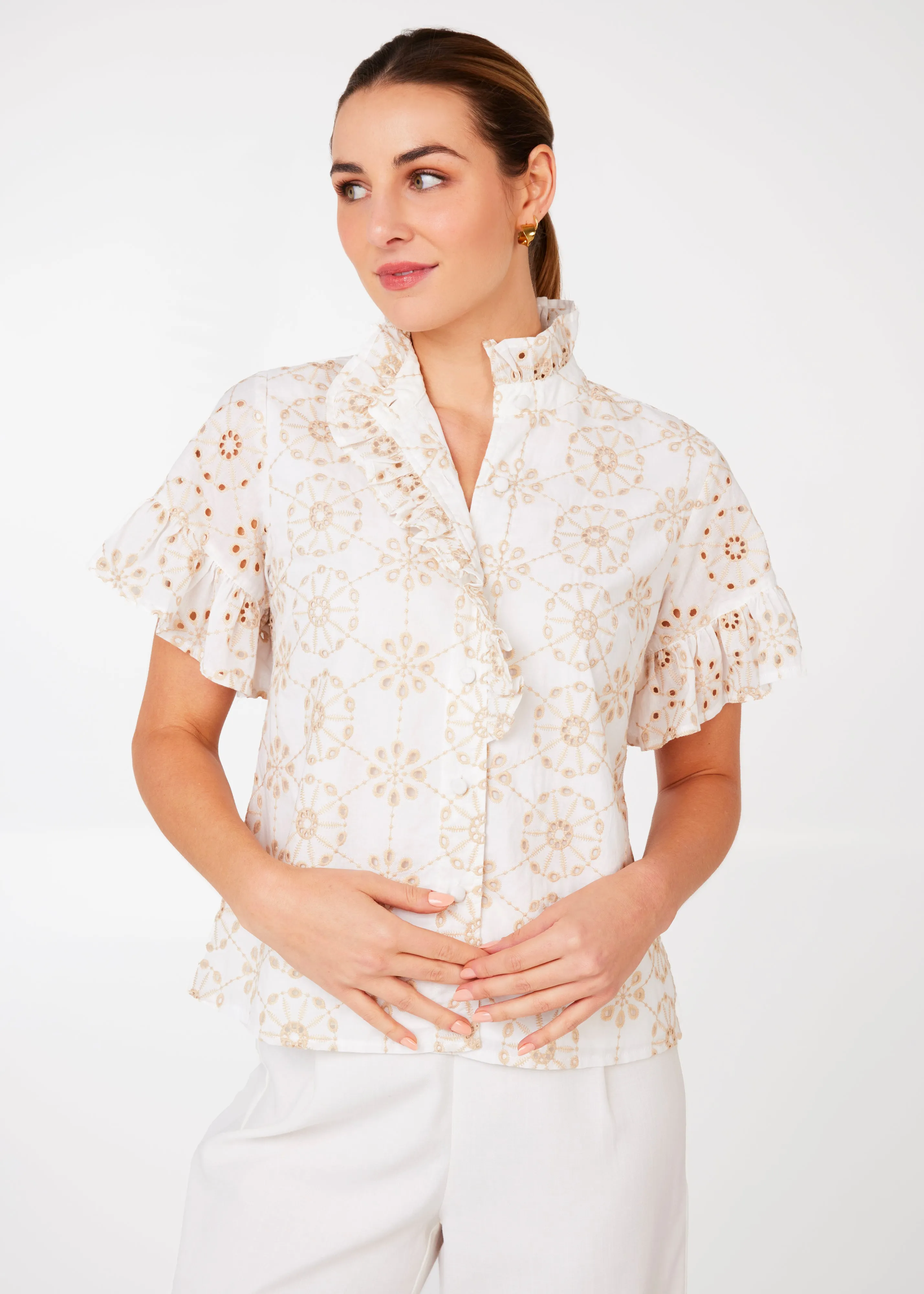 Sadie Top White Medallion Eyelet sold by Abbey Glass