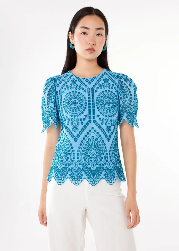 Marty Top Sky Blue Square Eyelet sold by Abbey Glass