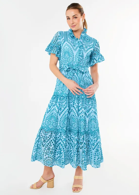 Sadie Maxi Dress Sky Blue Square Eyelet sold by Abbey Glass
