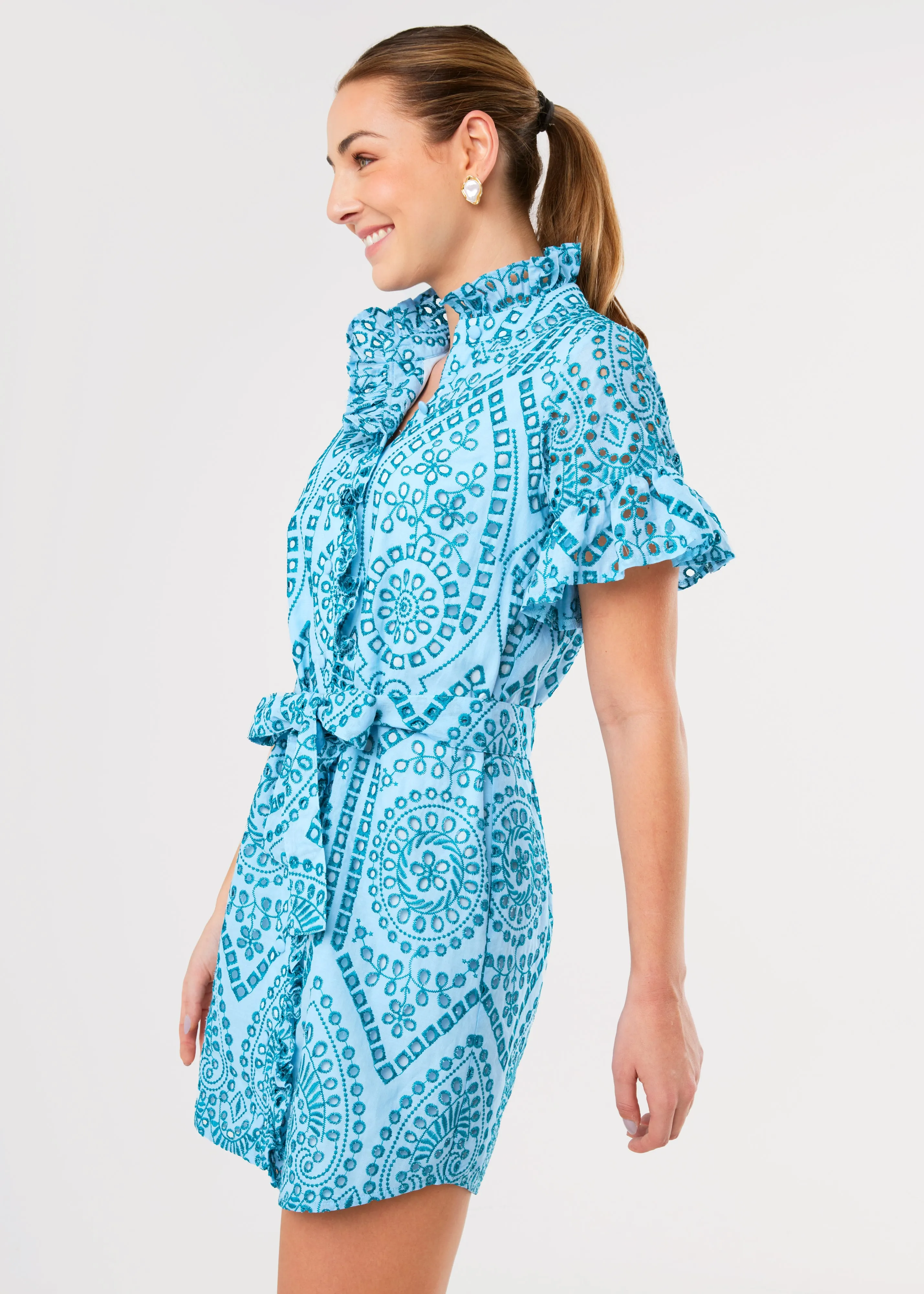 Katie Dress Sky Blue Square Eyelet sold by Abbey Glass product image thumbnail 3