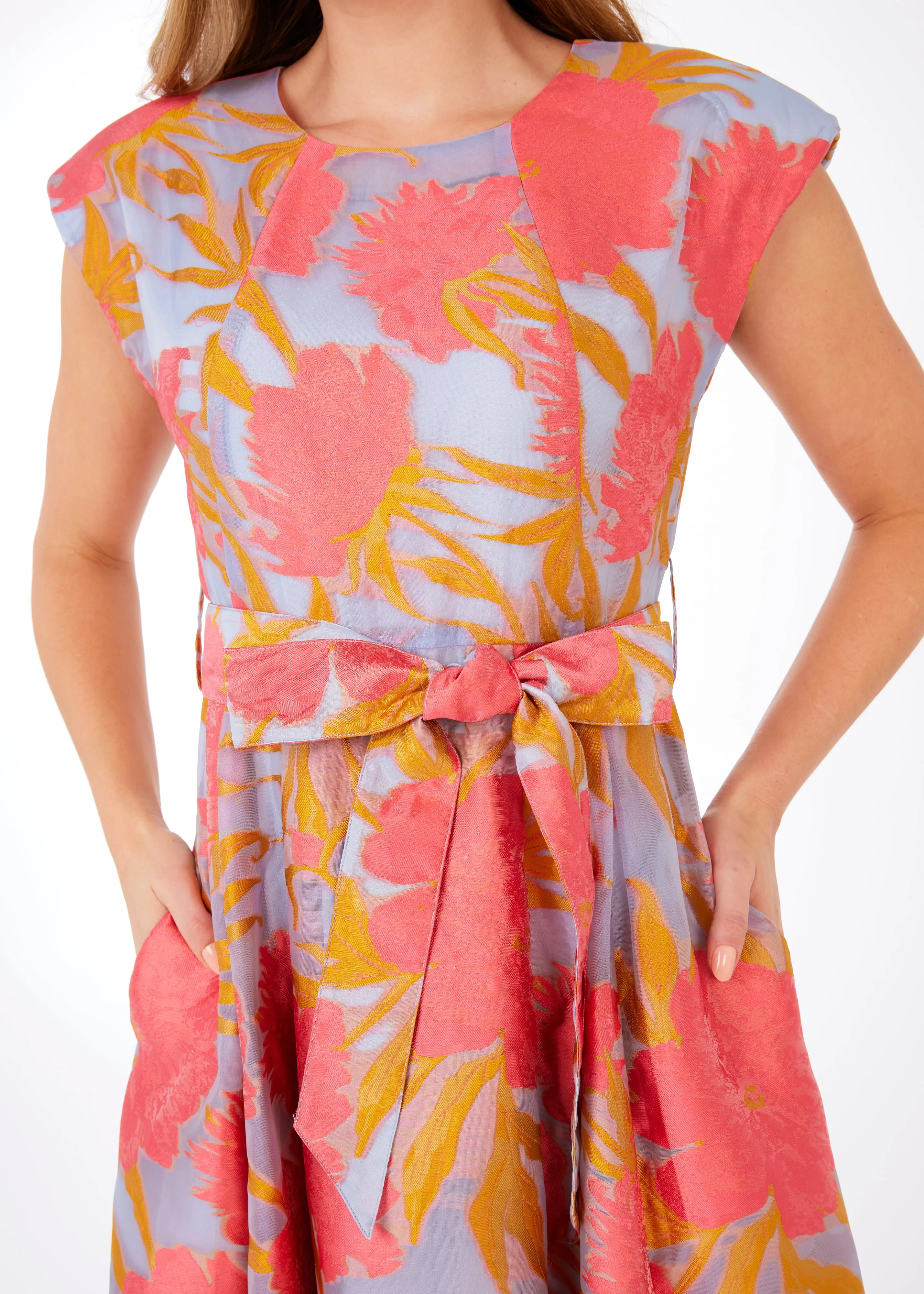 Olivia Gown Hot Coral Pansy Vine Organza sold by Abbey Glass product image thumbnail 2