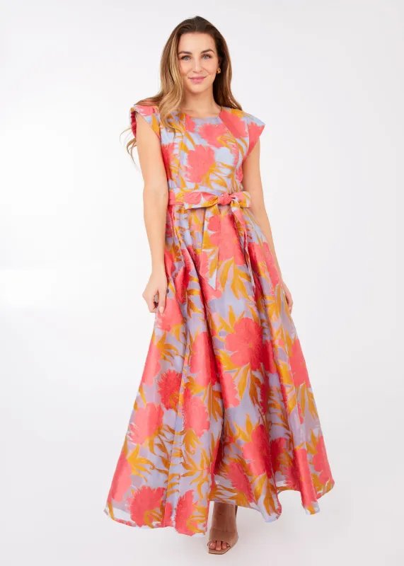 Olivia Gown Hot Coral Pansy Vine Organza sold by Abbey Glass