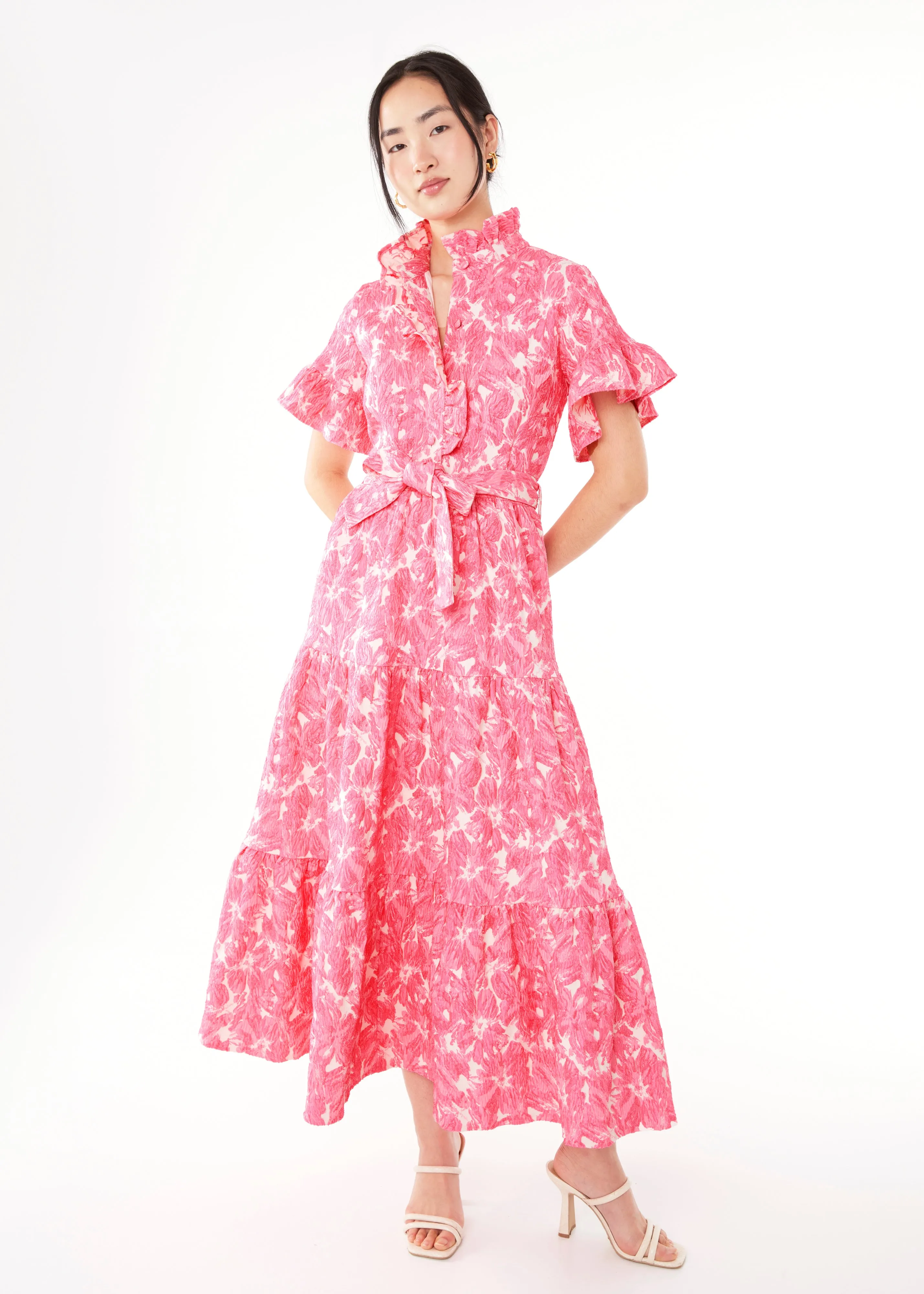 Sadie Maxi Dress Hot Pink Hibiscus Jacquard sold by Abbey Glass