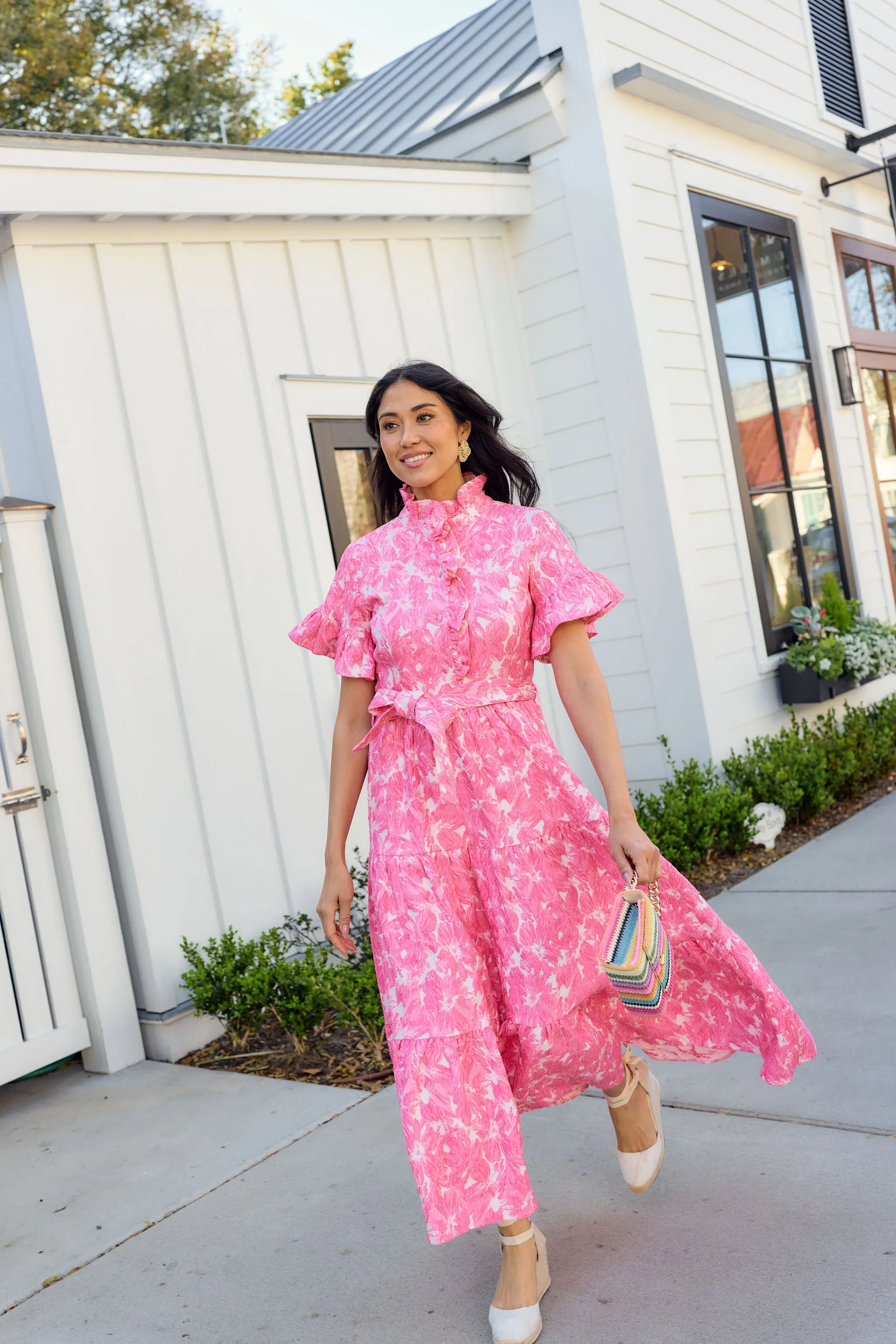 Sadie Maxi Dress Hot Pink Hibiscus Jacquard sold by Abbey Glass product image thumbnail 5