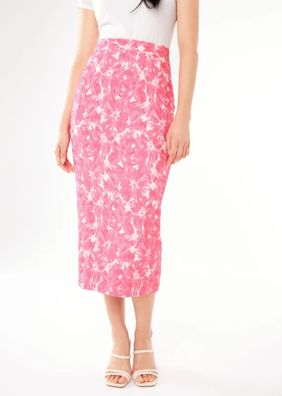 Julia Pencil Skirt Hot Pink Hibiscus Jacquard sold by Abbey Glass