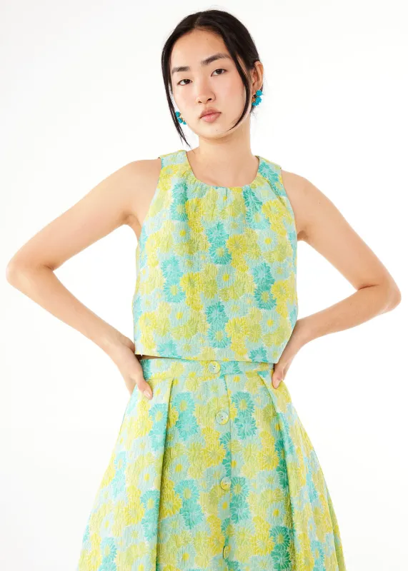 Ava Top Green Sunflower Jacquard sold by Abbey Glass
