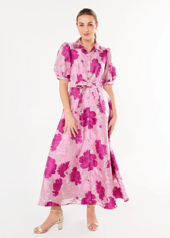 Charlotte Gown Magenta Pansy Vine Organza sold by Abbey Glass