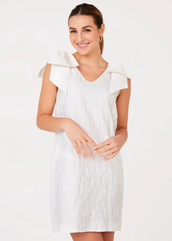 Meredith Dress White Embossed Sunflower Jacquard sold by Abbey Glass