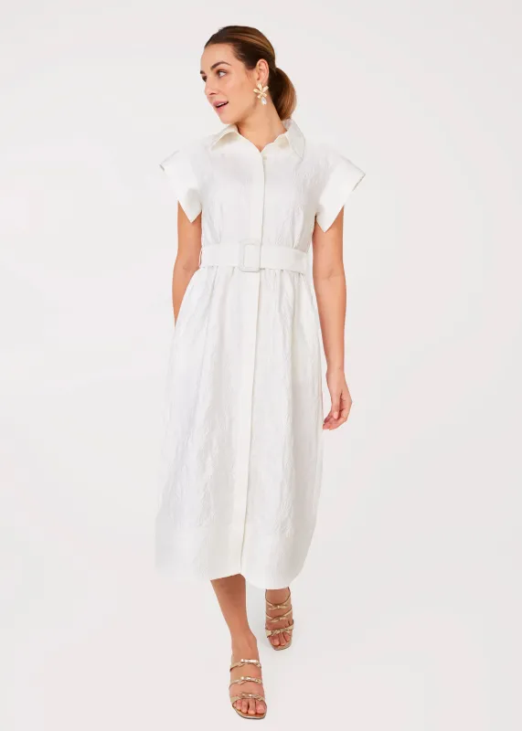 Harper Dress White Embossed Sunflower Jacquard sold by Abbey Glass