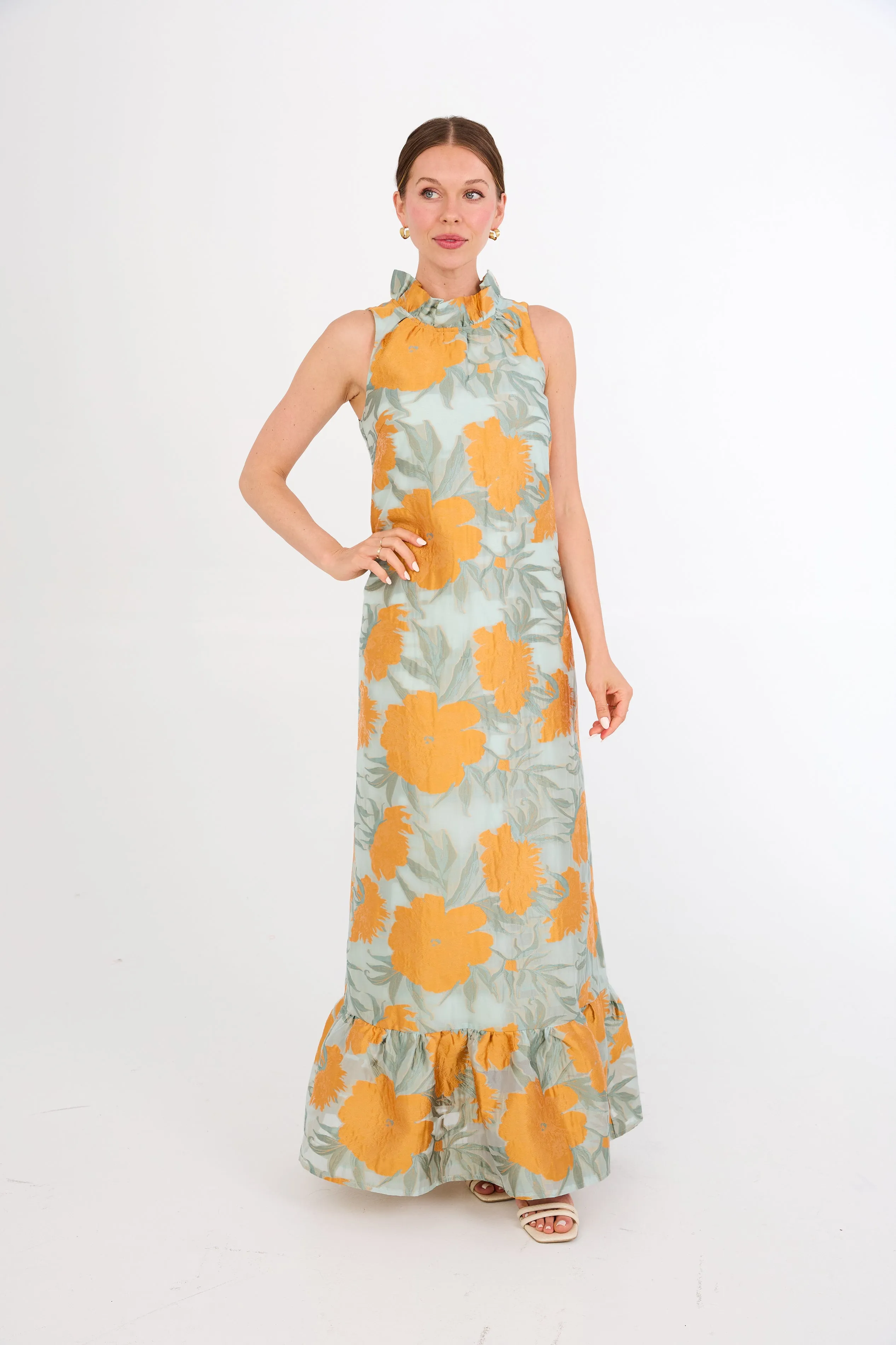 Camille Gown Mint Pansy Vine Organza sold by Abbey Glass