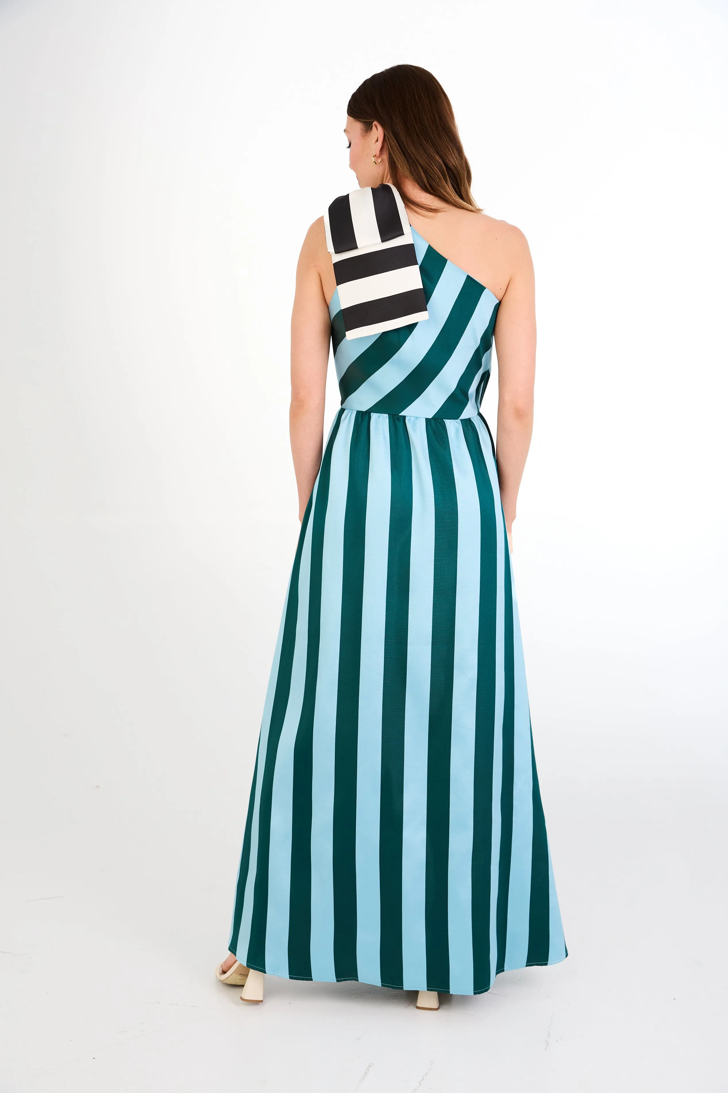 Caroline Gown Blue Stripe Mikado sold by Abbey Glass product image thumbnail 5