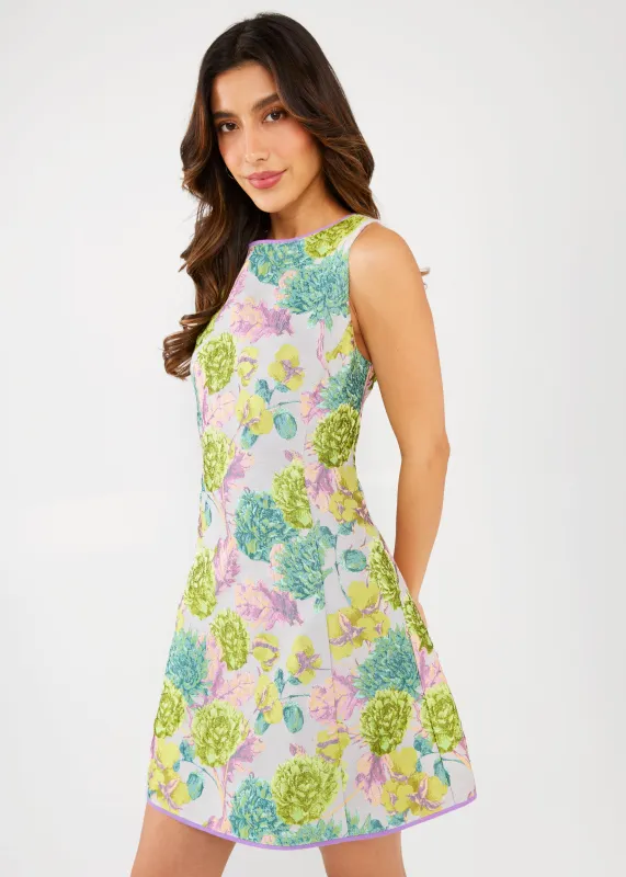 Avery Dress Chartreuse Vintage Dahlia Jacquard sold by Abbey Glass