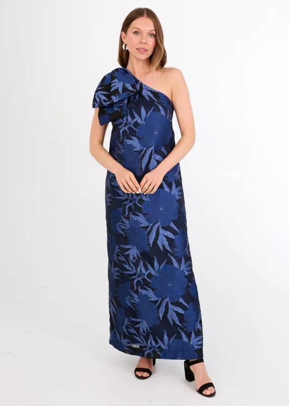 Cassie Gown Royal Blue Pansy Vine Organza sold by Abbey Glass