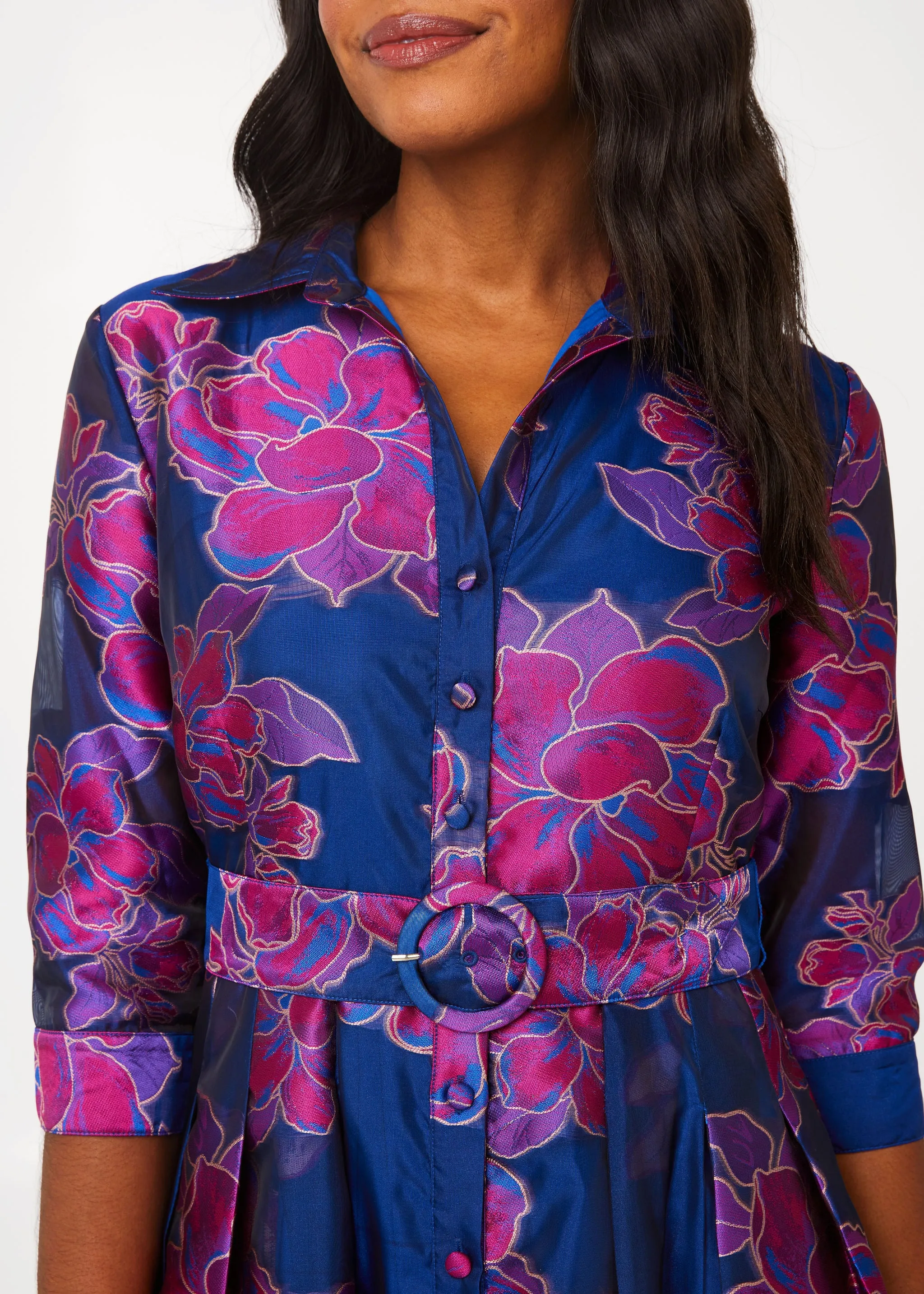 Cecilia Gown Fuchsia Navy Peony Organza sold by Abbey Glass product image thumbnail 2