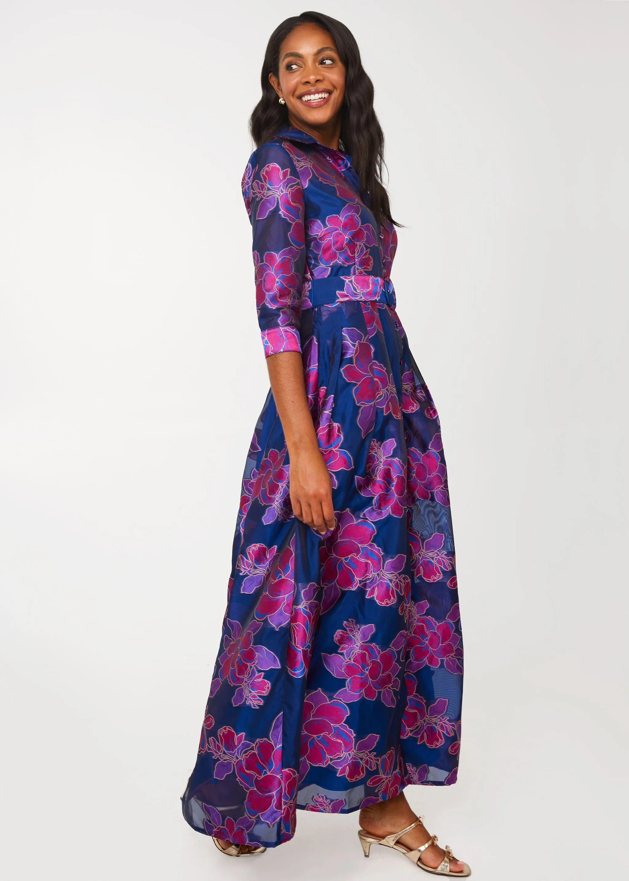 Cecilia Gown Fuchsia Navy Peony Organza sold by Abbey Glass product image thumbnail 3