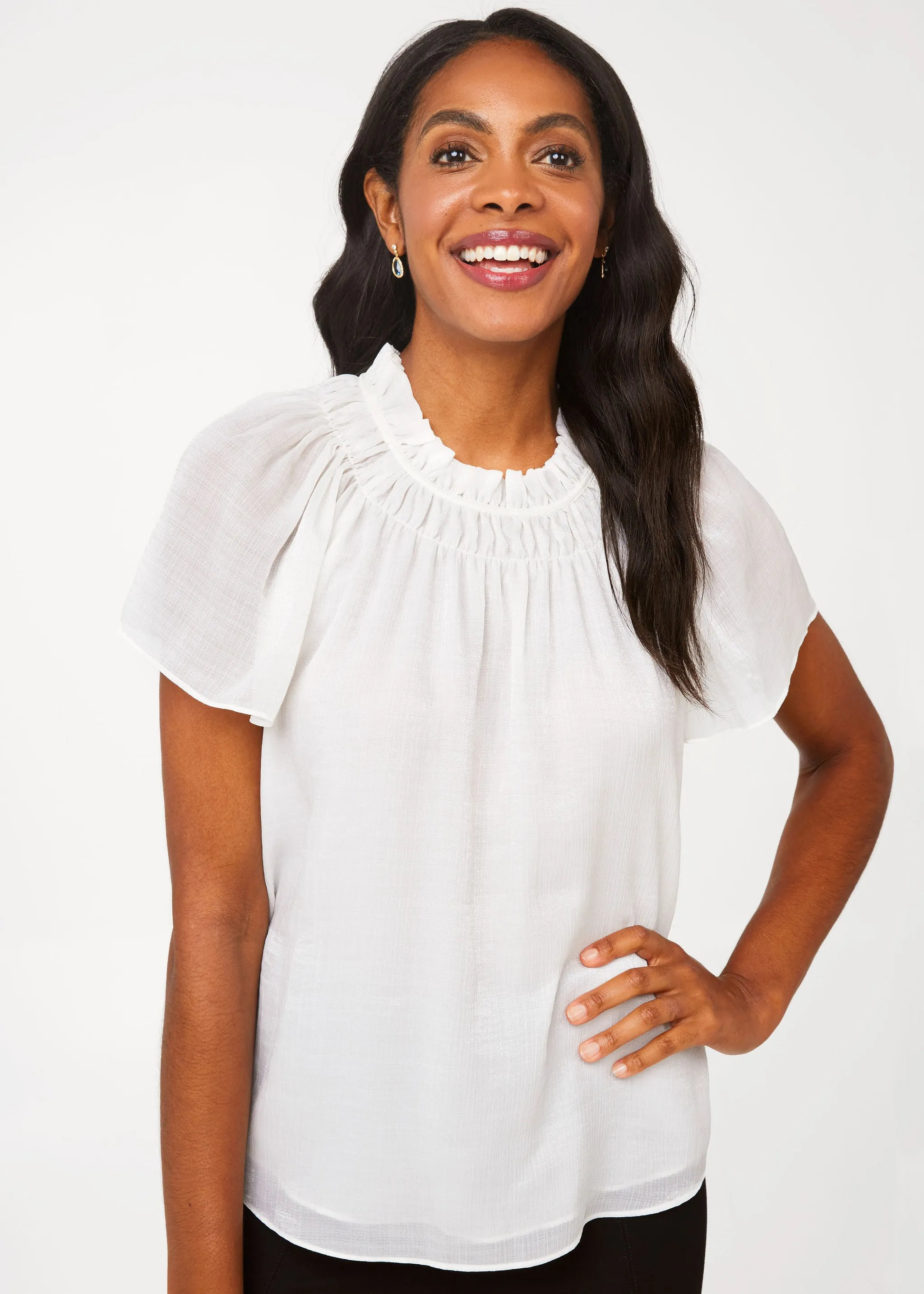 Quinn Blouse White Sparkle Chiffon sold by Abbey Glass