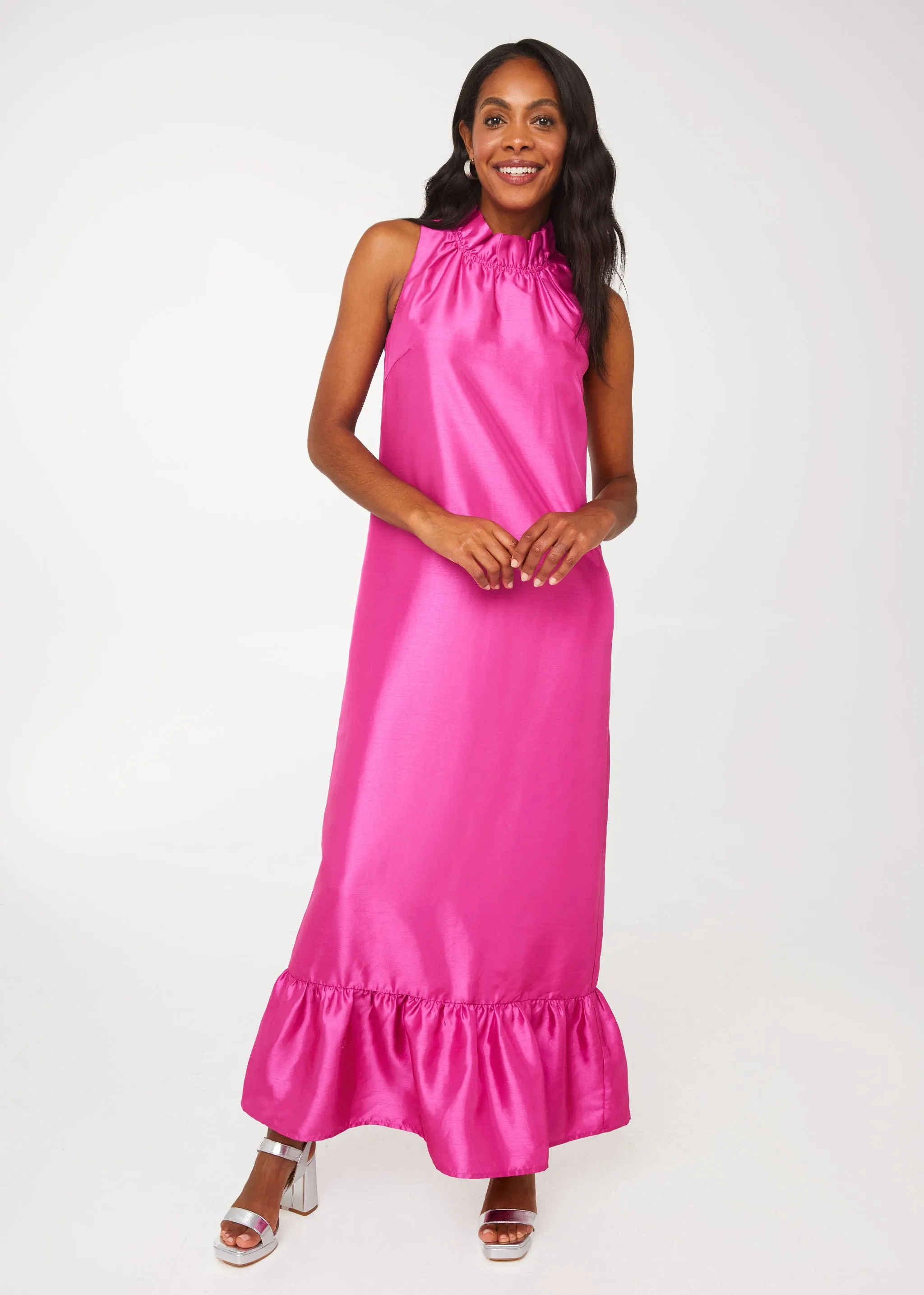 Camille Gown Hot Pink Dupioni sold by Abbey Glass