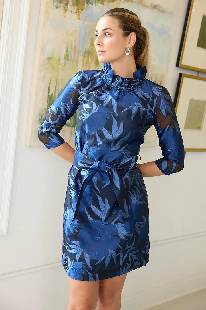 Claudine Dress Royal Blue Pansy Vine Organza sold by Abbey Glass