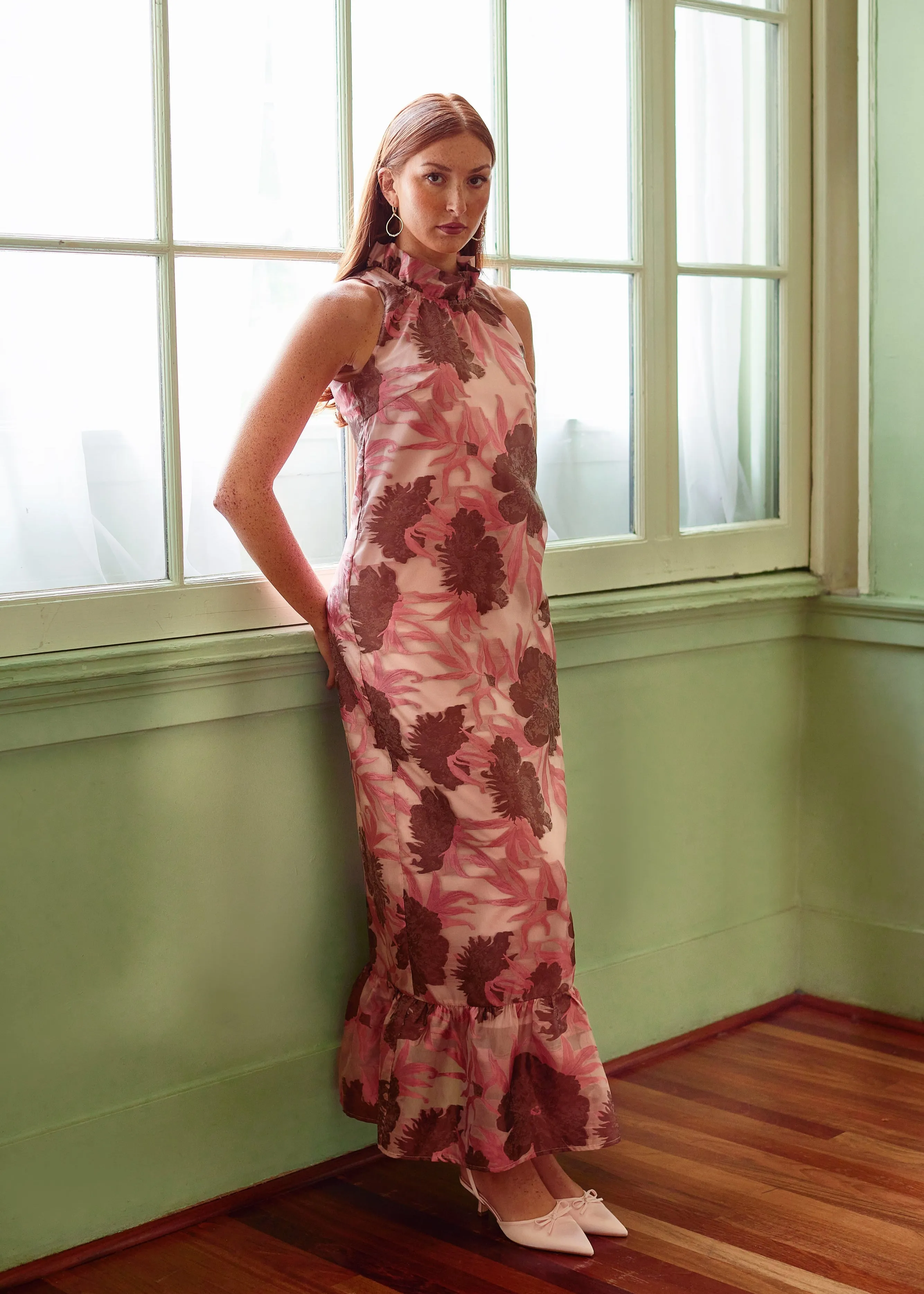 Camille Gown Blush Pansy Vine Organza sold by Abbey Glass