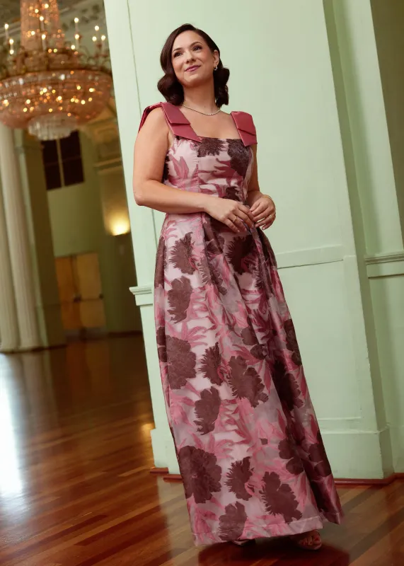 Victoria Gown Blush Pansy Vine Organza sold by Abbey Glass