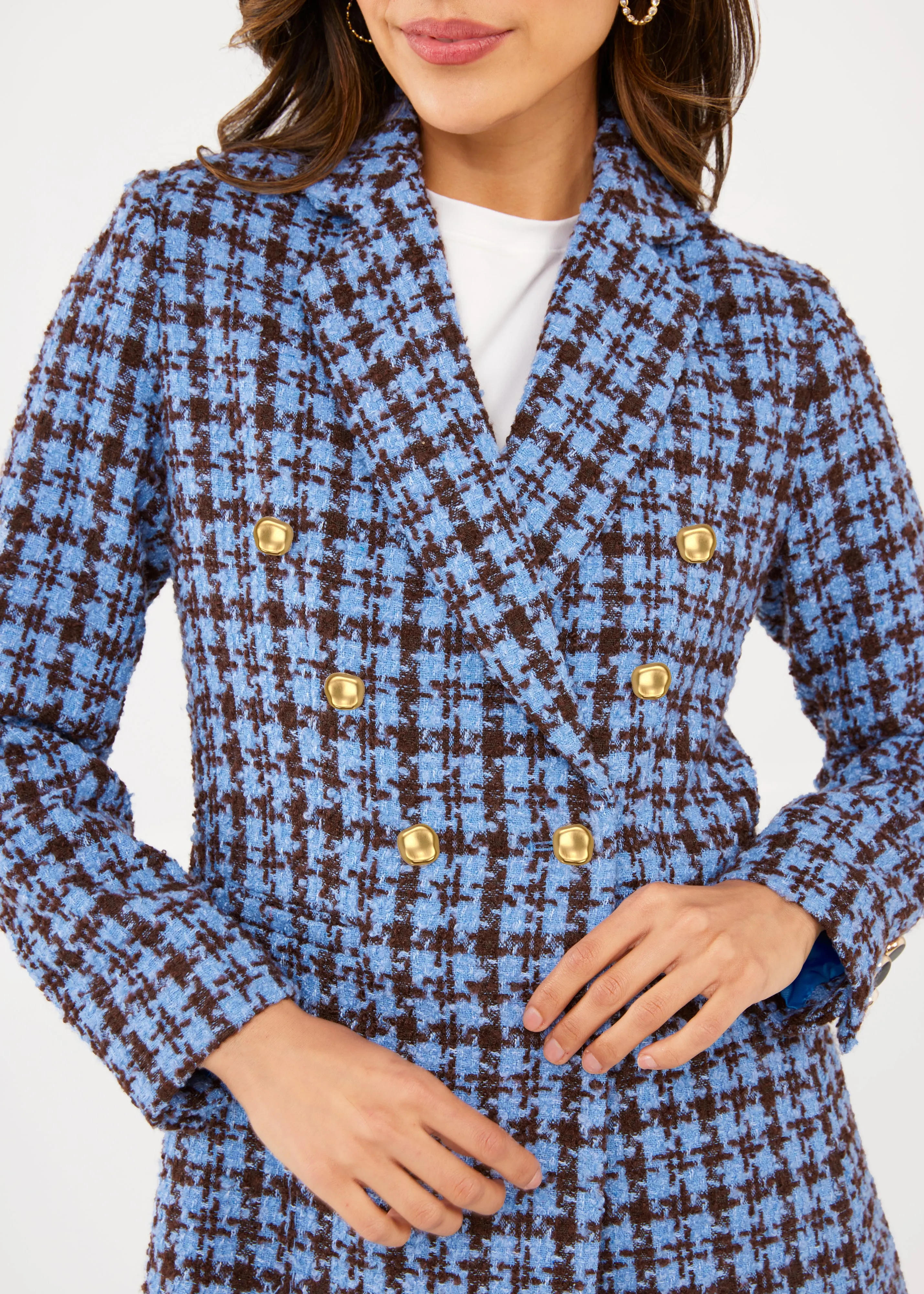 Calvin Blazer Blue and Brown Houndstooth Tweed sold by Abbey Glass product image thumbnail 3