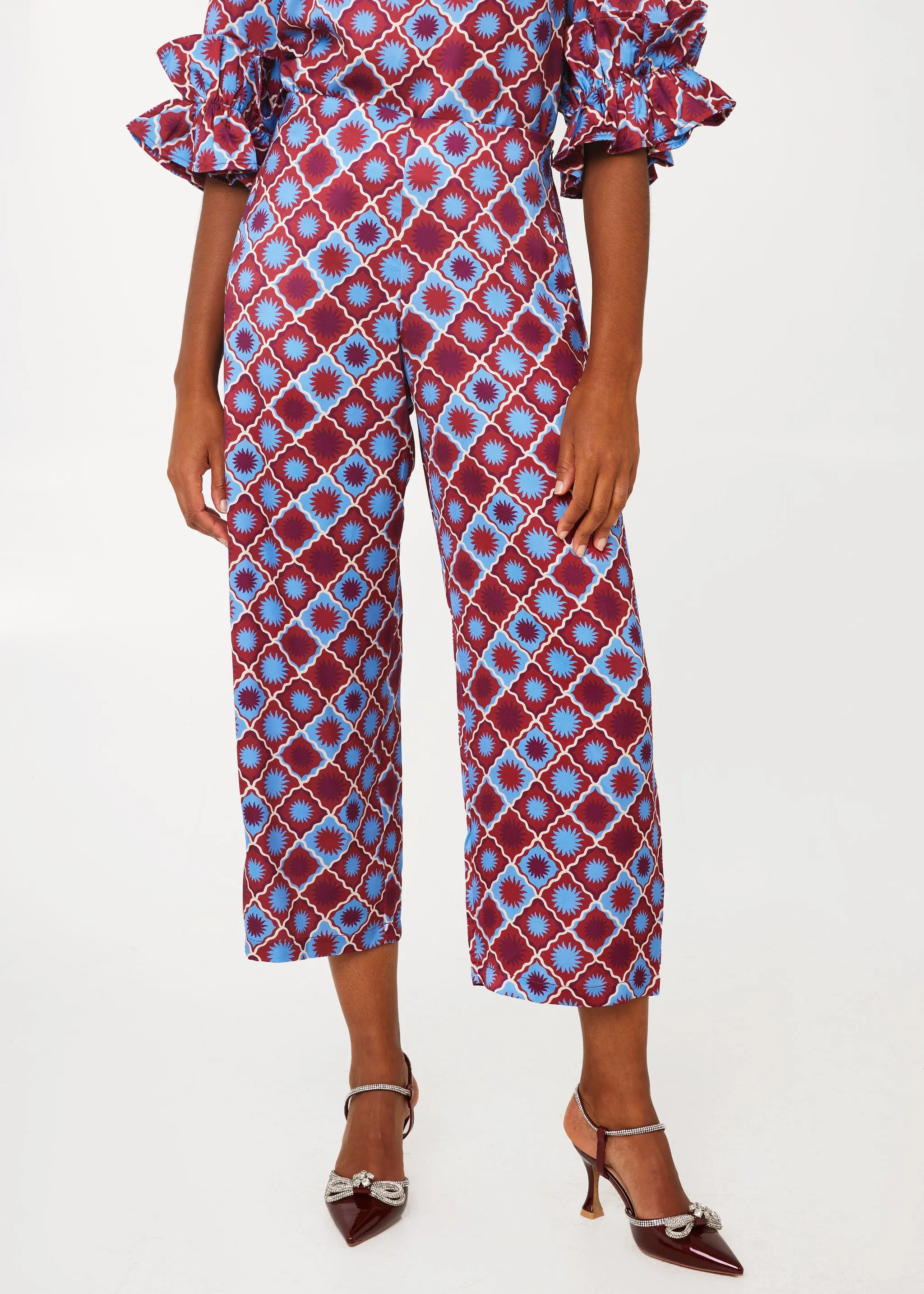 Taylor Pant Burgundy Sunburst Satin sold by Abbey Glass