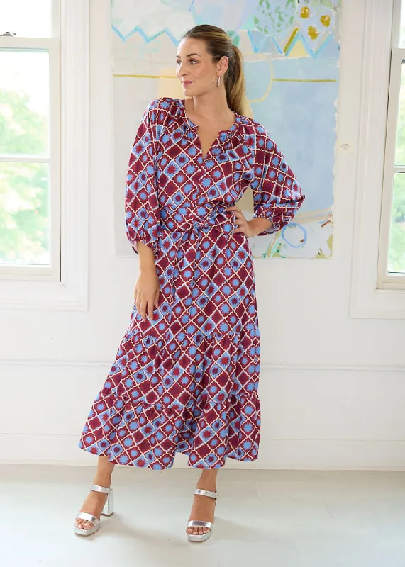 Elise Dress Burgundy Sunburst Satin sold by Abbey Glass