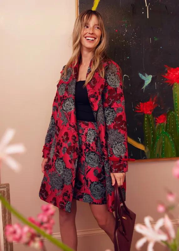 Marisol Coat Hot Pink Vintage Dahlia Jacquard sold by Abbey Glass